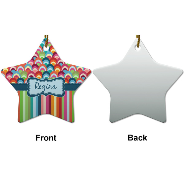 Retro Scales & Stripes Ceramic Flat Ornament - Star Front & Back (APPROVAL)