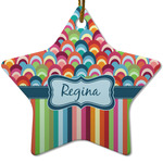 Retro Scales & Stripes Star Ceramic Ornament w/ Name or Text
