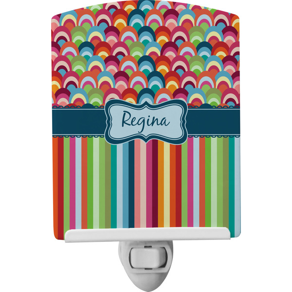 Custom Retro Scales & Stripes Ceramic Night Light w/ Name or Text