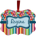 Retro Scales & Stripes Metal Frame Ornament - Double Sided w/ Name or Text