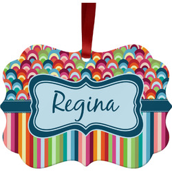 Retro Scales & Stripes Metal Frame Ornament - Double Sided w/ Name or Text