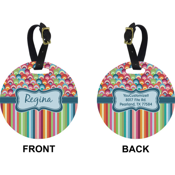 Retro Scales & Stripes Circle Luggage Tag (Front + Back)