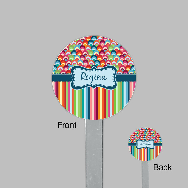 Retro Scales & Stripes Clear Plastic 7" Stir Stick - Round - Front & Back