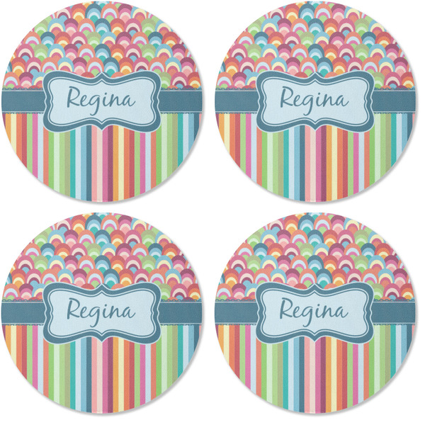 Retro Scales & Stripes Coaster Round Rubber Back - Apvl