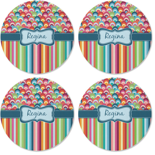 Retro Scales & Stripes Coaster Round Rubber Back - Apvl