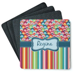 Retro Scales & Stripes Square Rubber Backed Coasters - Set of 4 (Personalized)