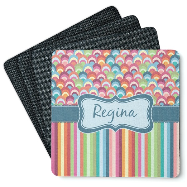 Custom Retro Scales & Stripes Square Rubber Backed Coasters - Set of 4 (Personalized)