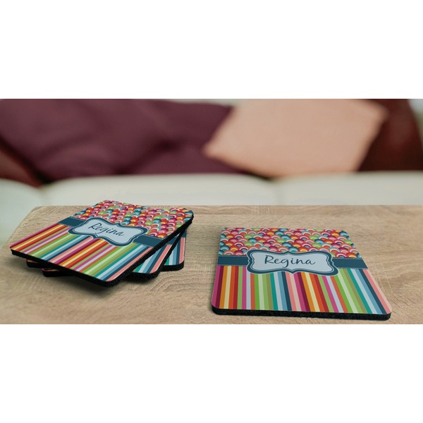 Retro Scales & Stripes Coaster Rubber Back - On Coffee Table