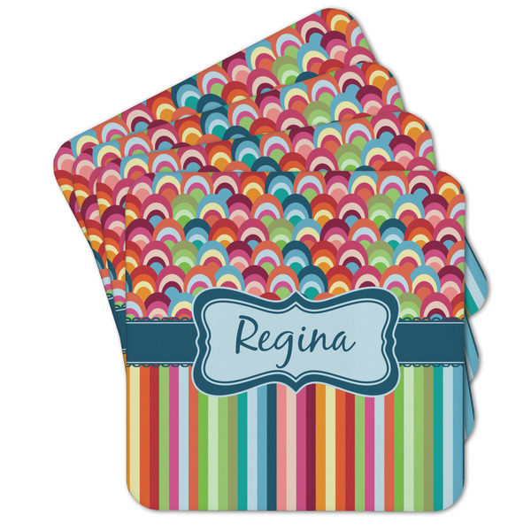 Custom Retro Scales & Stripes Cork Coaster - Set of 4 w/ Name or Text