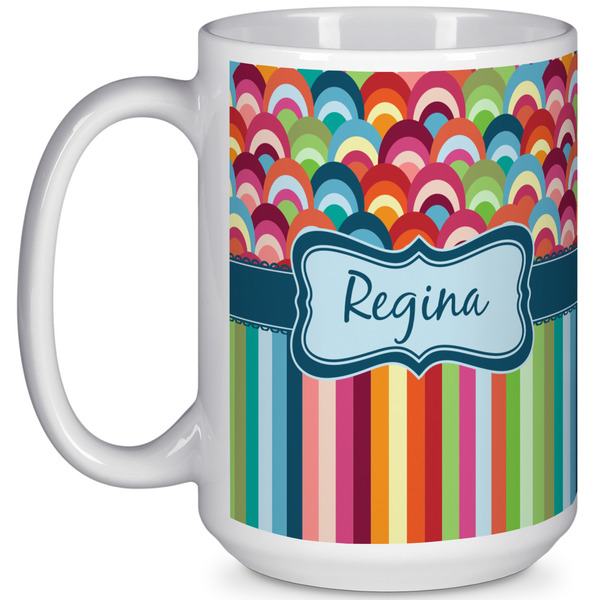 Custom Retro Scales & Stripes 15 Oz Coffee Mug - White (Personalized)