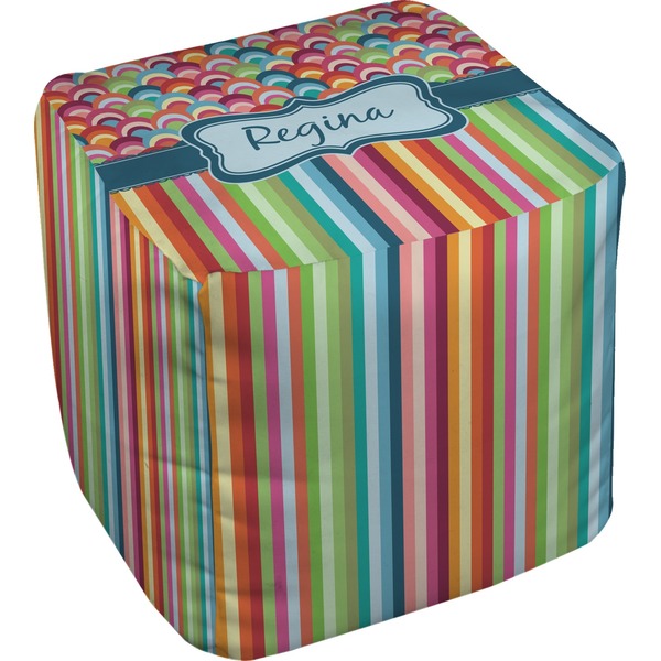 Custom Retro Scales & Stripes Cube Pouf Ottoman - 13" (Personalized)