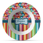 Retro Scales & Stripes Plastic Bowl - Microwave Safe - Composite Polymer (Personalized)