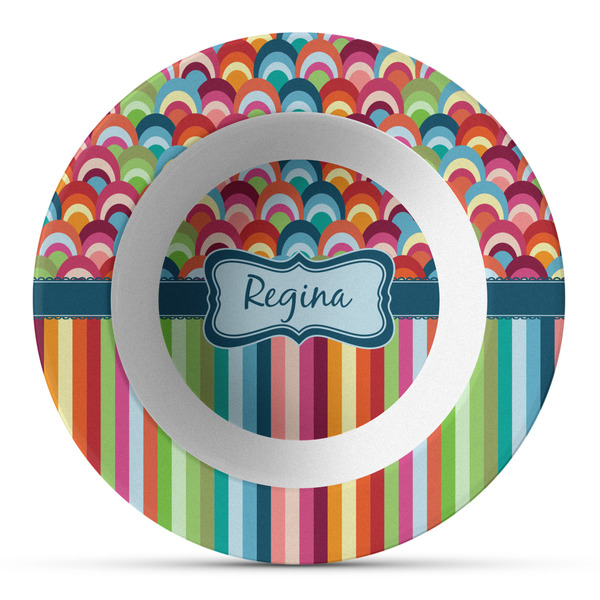 Custom Retro Scales & Stripes Plastic Bowl - Microwave Safe - Composite Polymer (Personalized)