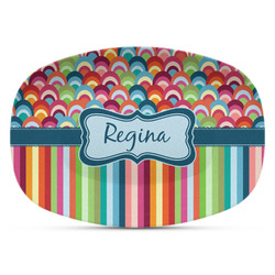Retro Scales & Stripes Plastic Platter - Microwave & Oven Safe Composite Polymer (Personalized)