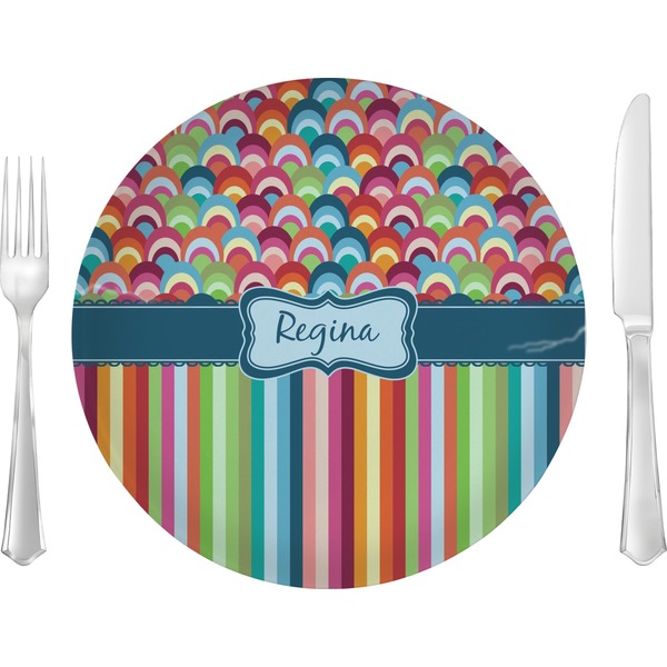 Custom Retro Scales & Stripes Glass Lunch / Dinner Plate 10" (Personalized)