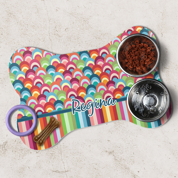 Retro Scales & Stripes Dog Bone Shaped Mat Lifestyle