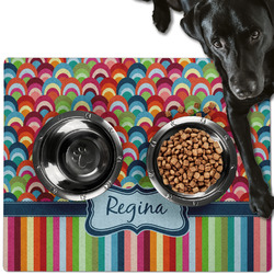 Retro Scales & Stripes Dog Food Mat - Large w/ Name or Text