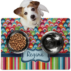 Retro Scales & Stripes Dog Food Mat - Medium w/ Name or Text