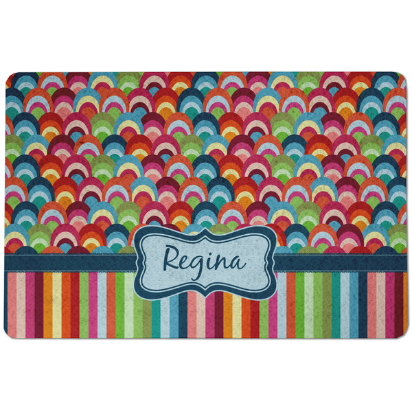 Custom Retro Scales & Stripes Dog Food Mat w/ Name or Text