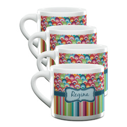 Retro Scales & Stripes Double Shot Espresso Cups - Set of 4 (Personalized)