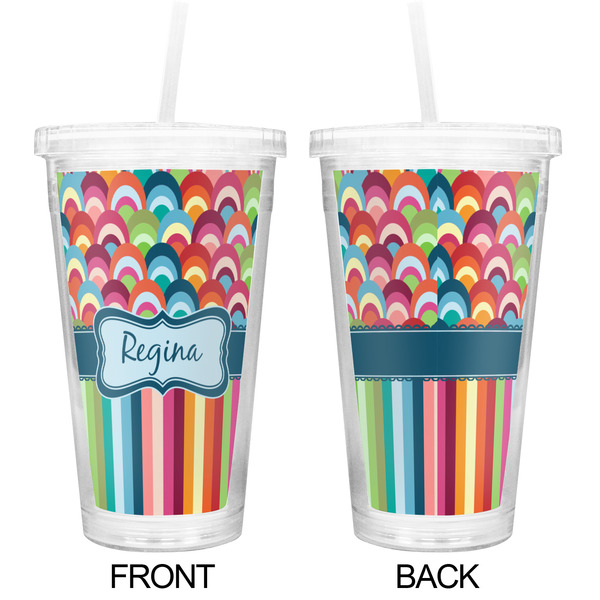 Retro Scales & Stripes Double Wall Tumbler with Straw - Approval