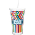 Retro Scales & Stripes Double Wall Tumbler with Straw (Personalized)