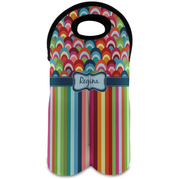 Custom Retro Scales & Stripes Wine Tote Bag (2 Bottles) w/ Name or Text