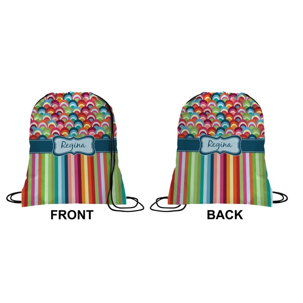 Retro Scales & Stripes Drawstring Backpack Front & Back Small