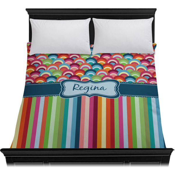 Retro Scales & Stripes Duvet Cover - Queen - On Bed - No Prop