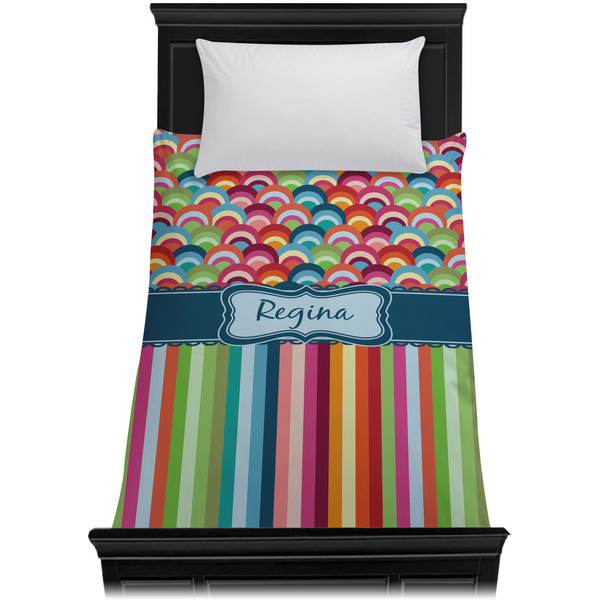 Retro Scales & Stripes Duvet Cover - Twin XL - On Bed - No Prop