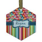 Retro Scales & Stripes Flat Glass Ornament - Hexagon w/ Name or Text