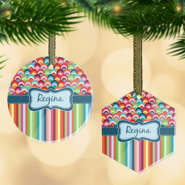 Custom Retro Scales & Stripes Flat Glass Ornament w/ Name or Text