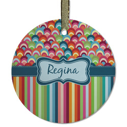Retro Scales & Stripes Flat Glass Ornament - Round w/ Name or Text