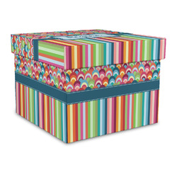 Retro Scales & Stripes Gift Box with Lid - Canvas Wrapped - Large (Personalized)