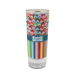 Retro Scales & Stripes 2 oz Shot Glass -  Glass with Gold Rim - Set of 4 (Personalized)