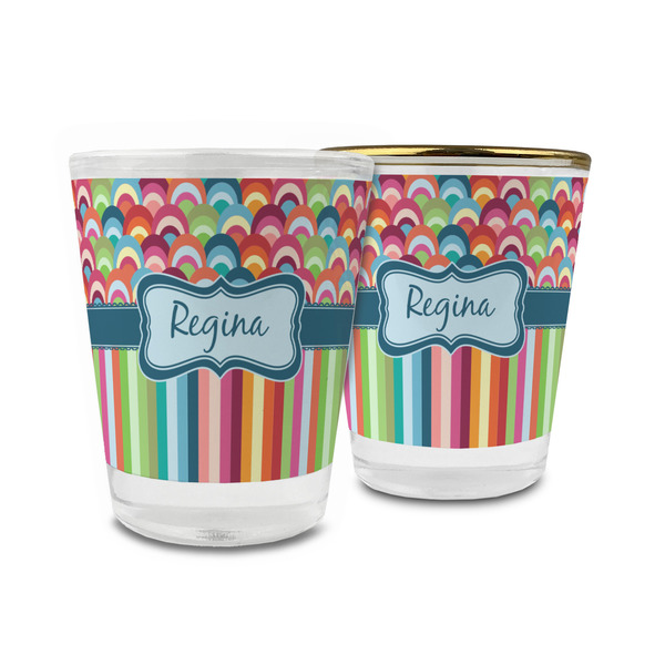 Custom Retro Scales & Stripes Glass Shot Glass - 1.5 oz (Personalized)