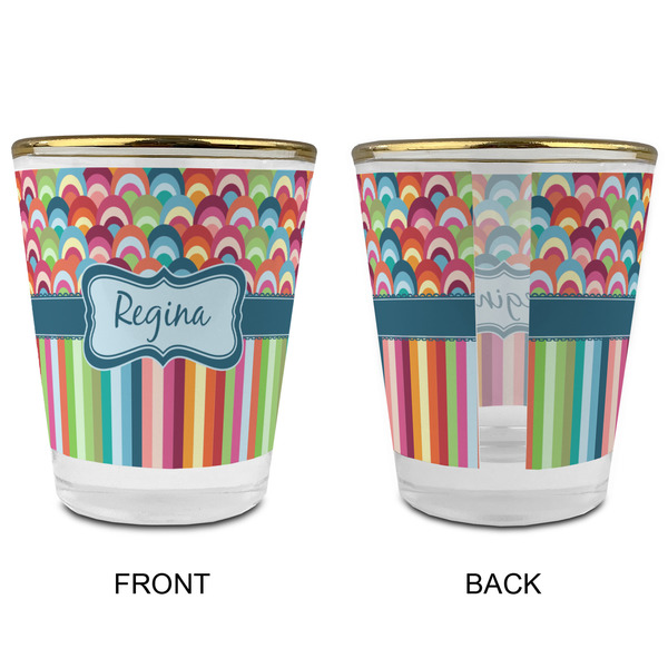 Retro Scales & Stripes Glass Shot Glass - with gold rim - APPROVAL