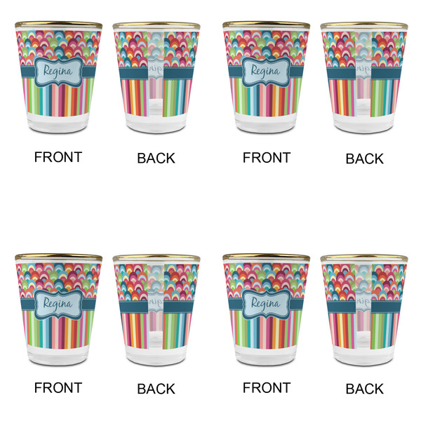Retro Scales & Stripes Glass Shot Glass - with gold rim - Set of 4 - APPROVAL
