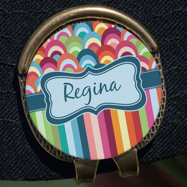 Retro Scales & Stripes Golf Ball Marker Hat Clip - Gold - Close Up