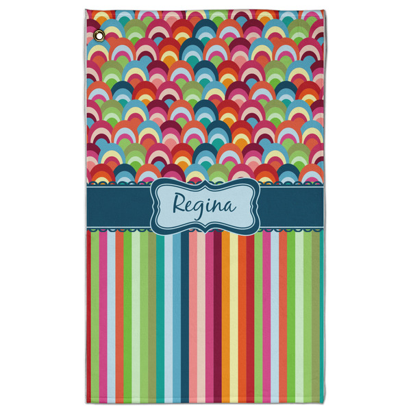 Custom Retro Scales & Stripes Golf Towel - Poly-Cotton Blend - Large w/ Name or Text