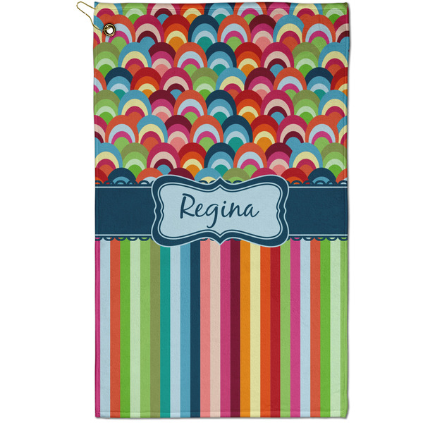 Custom Retro Scales & Stripes Golf Towel - Poly-Cotton Blend - Small w/ Name or Text