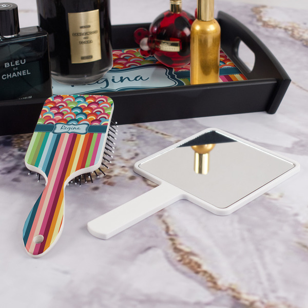 Retro Scales & Stripes Hair Brush - With Hand Mirror