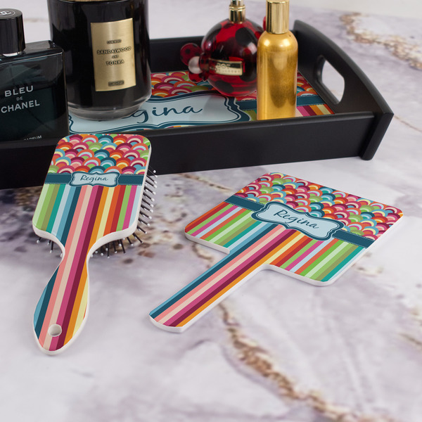 Retro Scales & Stripes Hair Brush and Hand Mirror - Bathroom Scene