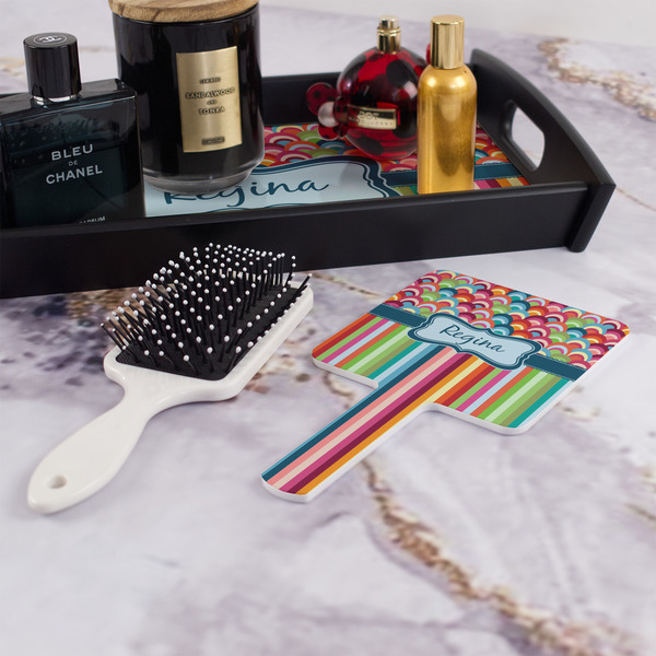 Retro Scales & Stripes Hand Mirror - With Hair Brush