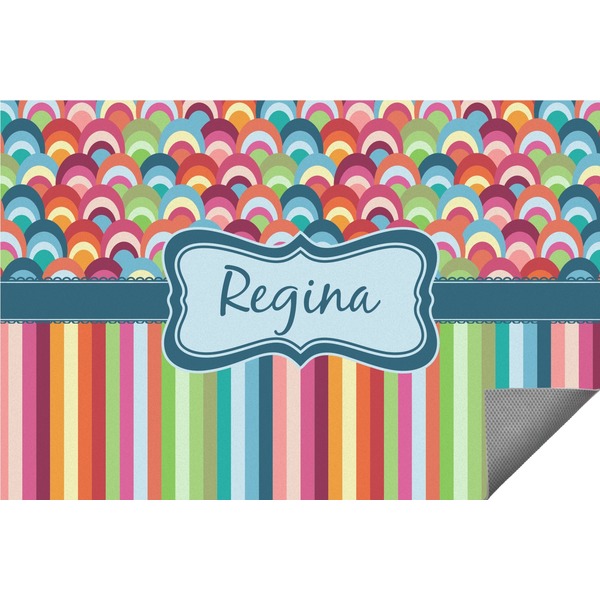 Custom Retro Scales & Stripes Indoor / Outdoor Rug - 6'x8' w/ Name or Text