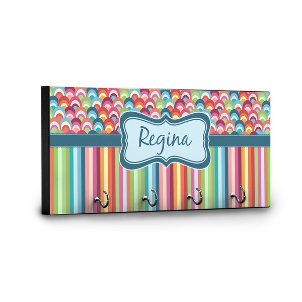 Retro Scales & Stripes Key Hanger - Front View with Hooks