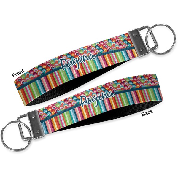 Retro Scales & Stripes Key-chain - Metal and Nylon - Front and Back