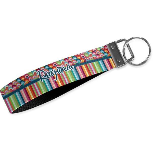 Custom Retro Scales & Stripes Wristlet Webbing Keychain Fob (Personalized)