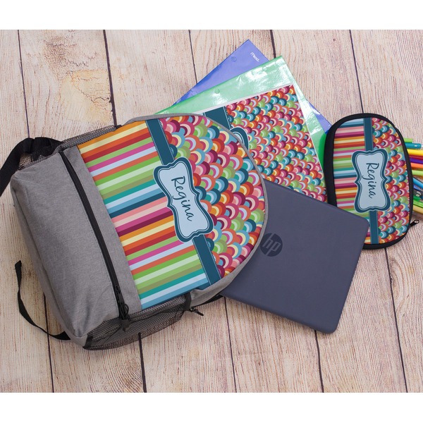 Retro Scales & Stripes Large Backpack - Gray - With Stuff