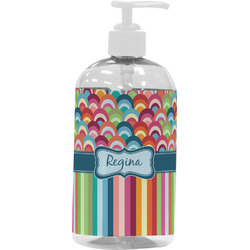 Retro Scales & Stripes Plastic Soap / Lotion Dispenser (16 oz - Large - White) (Personalized)